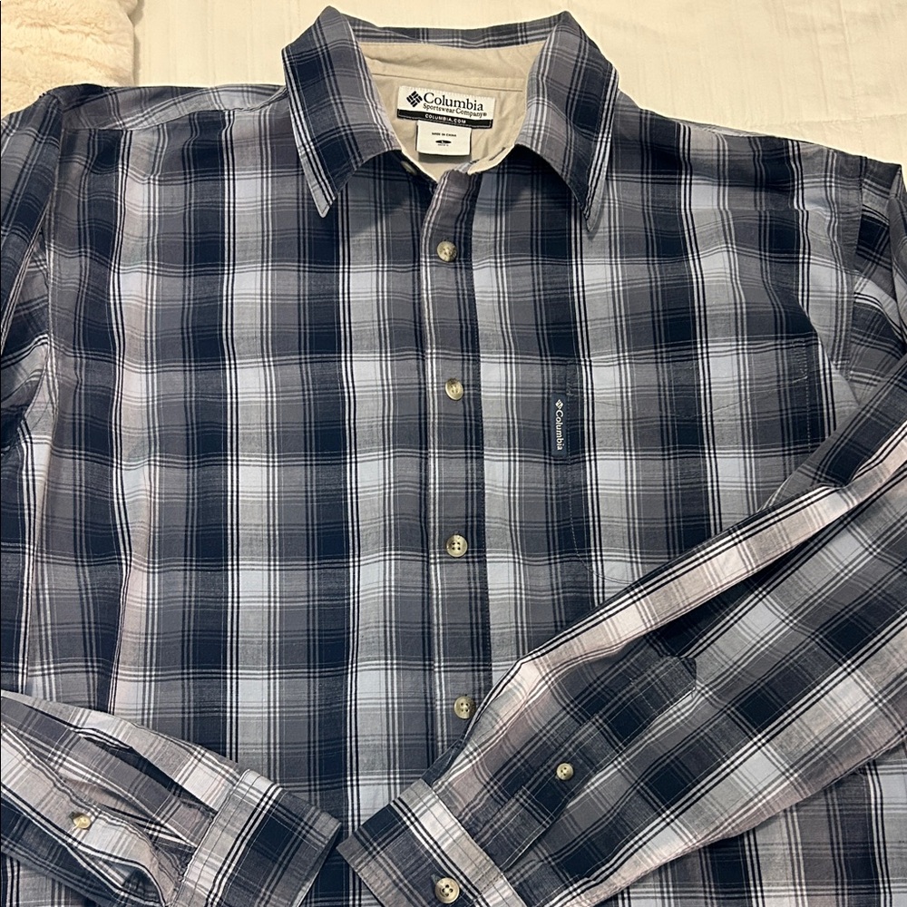 Columbia Men's Plaid Long-Sleeve Button Down Shirt Size Large